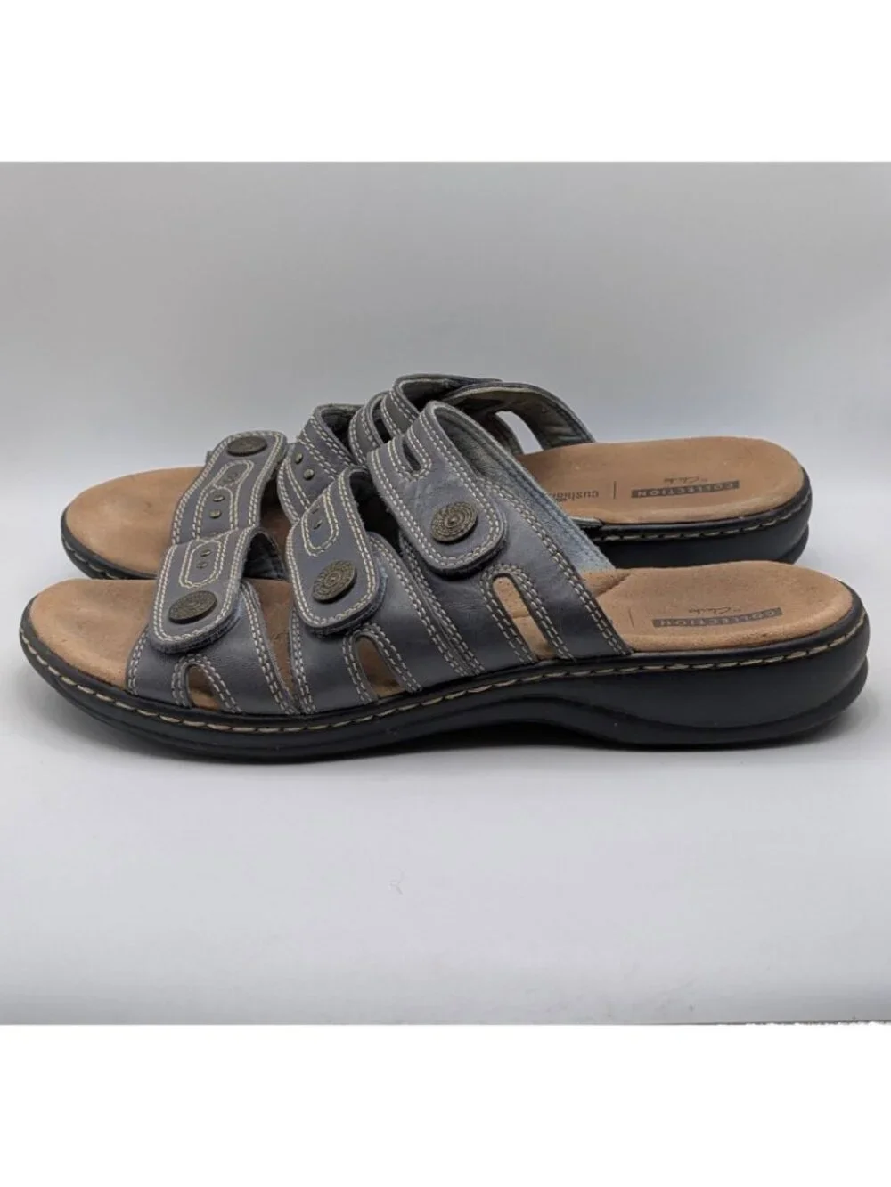 Clarks Sandals Leisa Cacti Q Womens Size 11M Adjustable Gray Leather Slip On